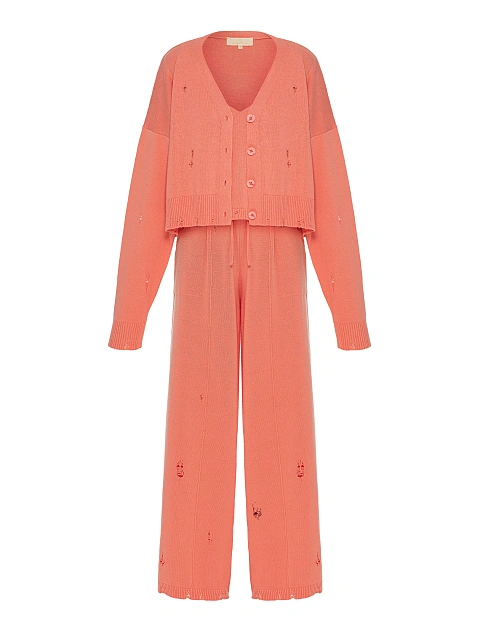 Coral Knitted Cardigan, Top & Pants Set, 1