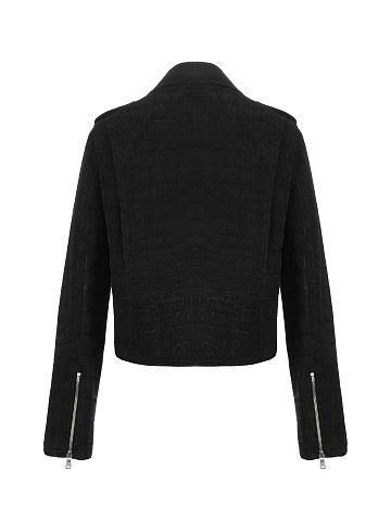 Black Crocodile Leather Biker Jacket, 2