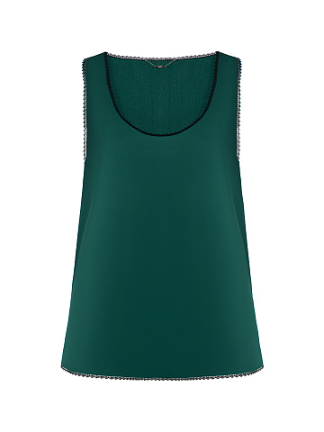 Emerald Green Lace Trimmed Silk Top, 1