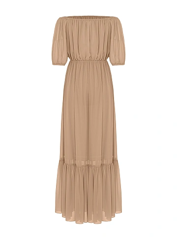 Beige Off Shoulder Maxi Dress, 2