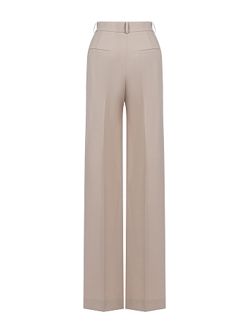 Beige Wool Wide Leg Trousers, 2