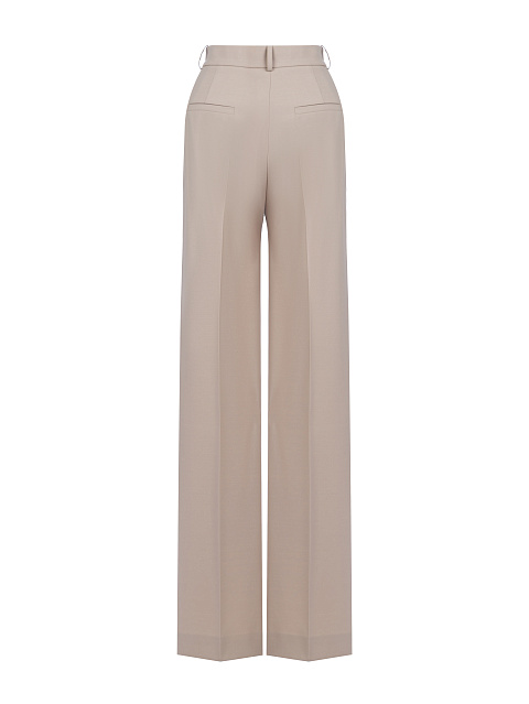 Beige Wool Wide Leg Trousers, 2