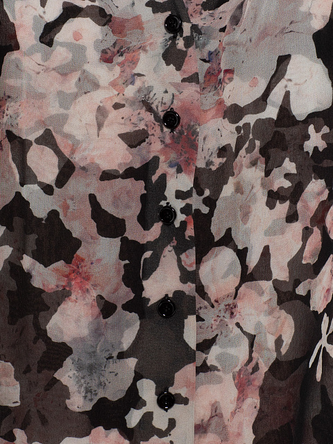 Black Chiffon Blouse With Pink Floral Print, 3