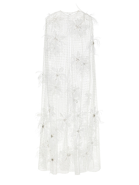 White Feather & Rhinestone Mesh Cape, 1