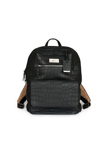 Black Crocodile Leather Backpack, 1
