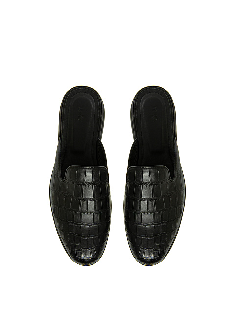 Men Black Crocodile Leather Mules, 4