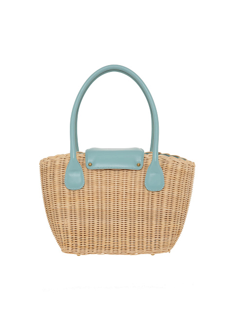 Straw Tote Bag with Mint Leather Trim, 3