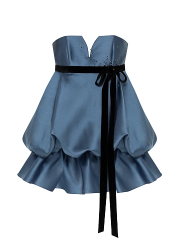 Blue Rhinestones Taffeta Mini Dress, 1