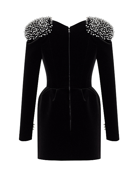 Black Pearls & Rhinestones Velvet Mini Dress, 2