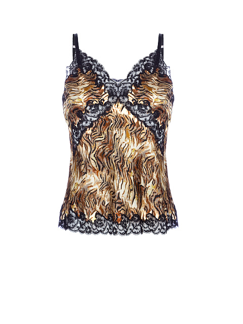 Lace Trimmed Animal Printed Silk Top, 1