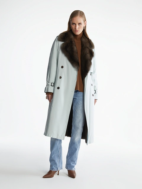 Barguzin Sable Lined Light Blue Trench Coat, 3