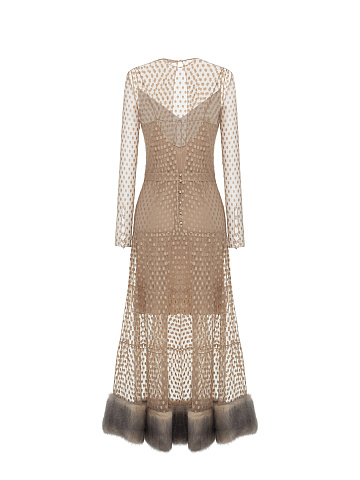 Beige mesh dress with mink fur, 2