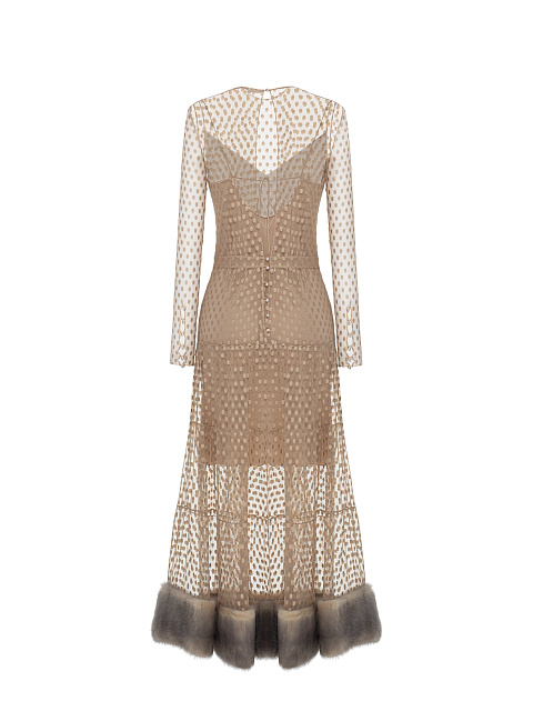 Beige mesh dress with mink fur, 2