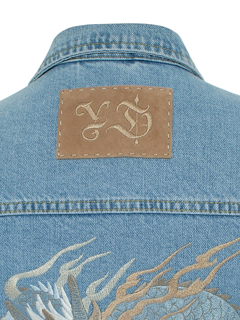 Light Blue Embroidered Denim Jacket, 4