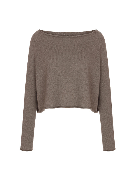 Brown Cashmere Cropped Pullover, 1