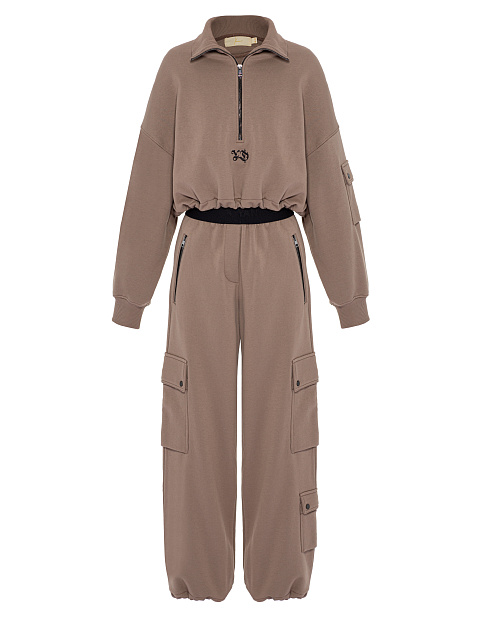 Brown Cargo Pants Jersey Suit, 3