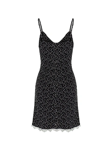 Black Polka Dot Rayon Mini Dress, 2