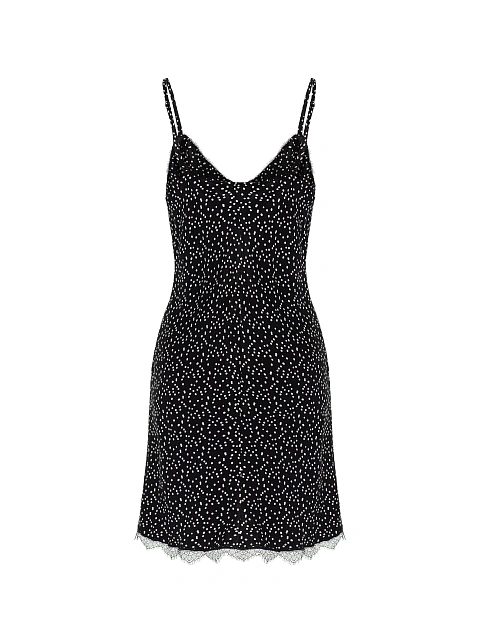 Black Polka Dot Rayon Mini Dress, 2