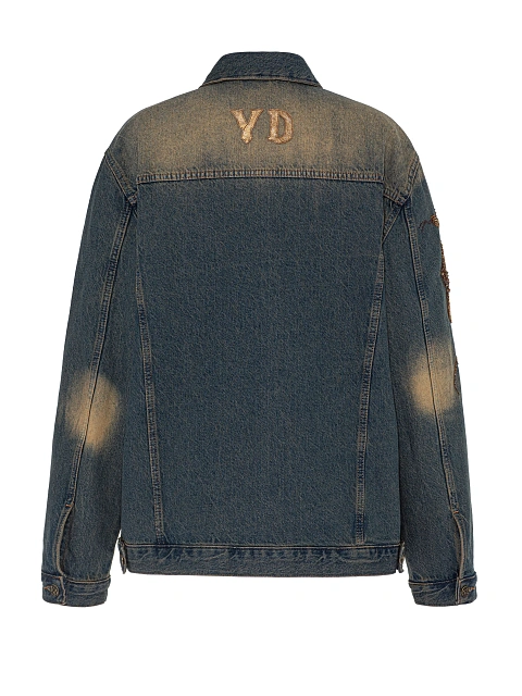 Blue & Beige Beaded Denim Jacket, 2