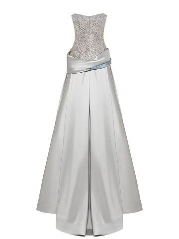Grey & Light Blue Sequin Taffeta Maxi Dress, 2
