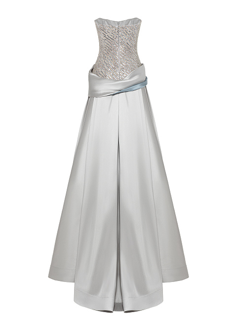 Grey & Light Blue Sequin Taffeta Maxi Dress, 2