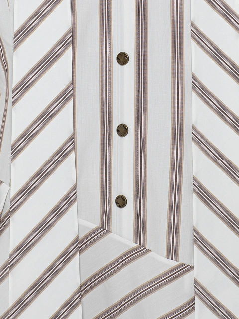 White Striped Cotton Asymmetric Midi Dress, 3