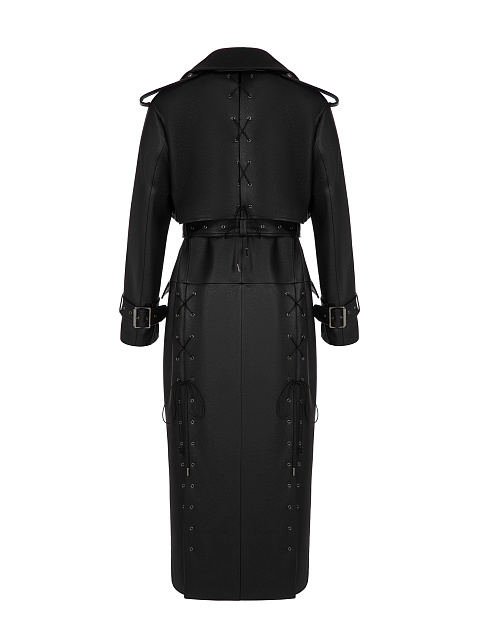 Black Leather Double-Breasted Coat, 2