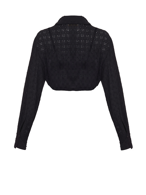 Black Cotton Lace Set Of Bra & Cropped Shirt, 3 Black Cotton Lace Set Of Bra & Cropped Shirt, 3