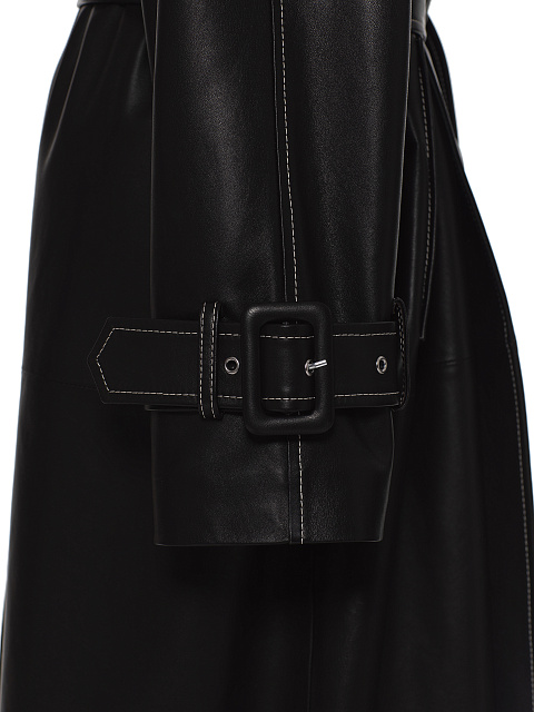 Black Leather & White Mink Fur Lining Trench Coat, 6