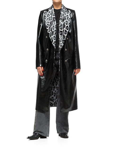 Black Patent Leather Double-Breasted Coat, 6