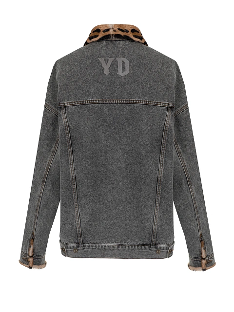 Grey Denim & Printed Goat Fur Jacket, 2