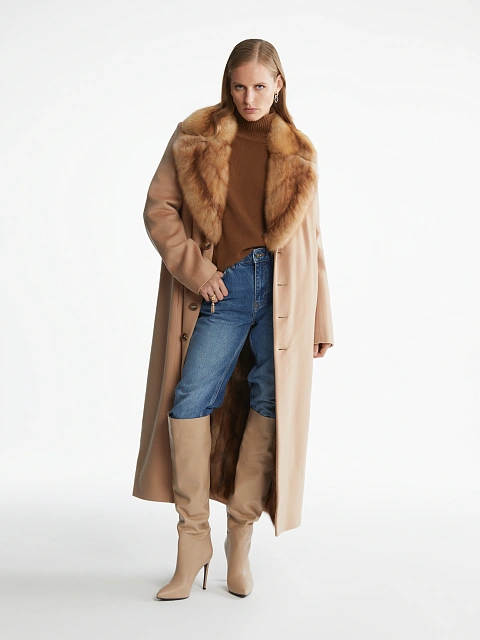 Beige Sable Fur & Cashmere Coat, 5
