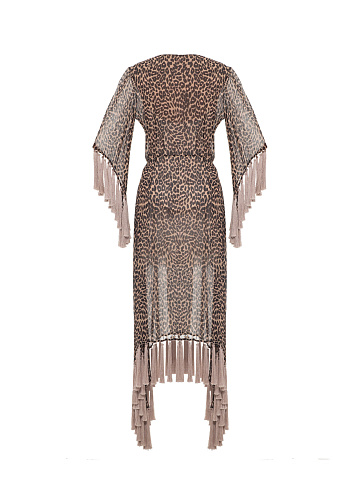 Leopard print chiffon dress with pink fringe, 2