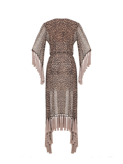 Leopard print chiffon dress with pink fringe, 2