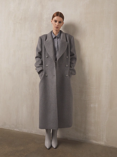 Grey Striped Double-breasted Coat, 5