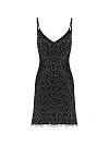 Платье-сорочка мини, черное в светлый горох, треугольный лиф, кружево