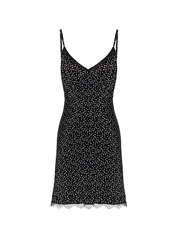 Black Polka Dot Rayon Mini Dress, 1