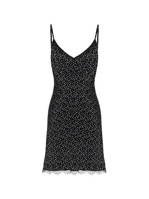 Black Polka Dot Rayon Mini Dress, 1