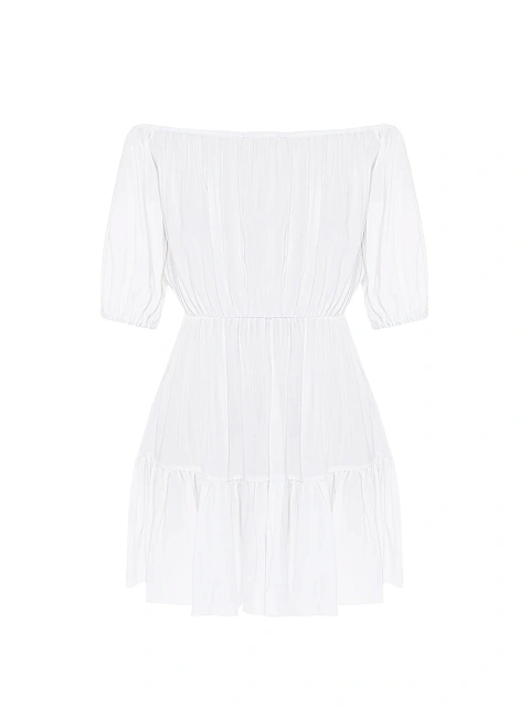 White off-the-shoulder mini dress, 1