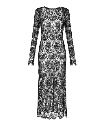 Black Lace Open Back Midi Dress, 1