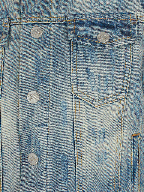 Light Blue Distressed Denim & Shearling Jacket, 3