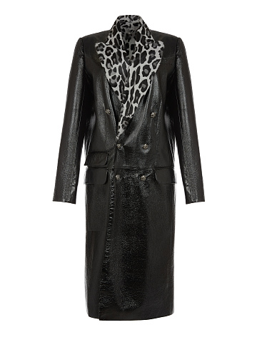 Black Patent Leather Double-Breasted Coat, 1