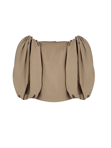 Light Brown Balloon Sleeve Top, 2