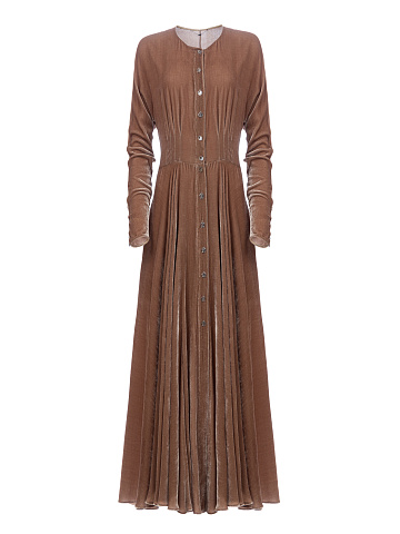 Dark Beige Velvet Maxi Dress, 1