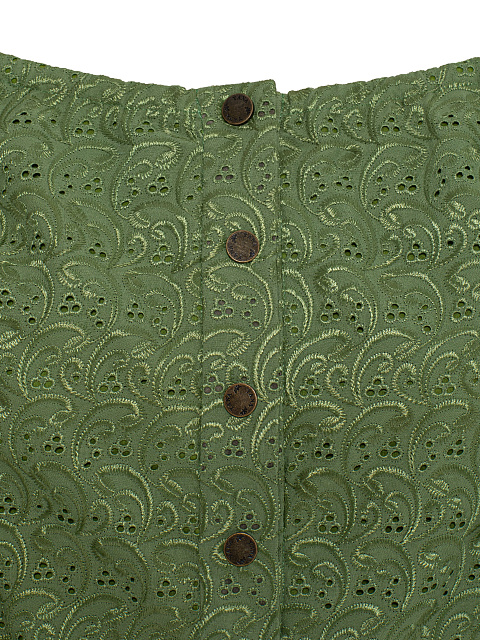 Green dress, straight silhouette, flashlight sleeve, button placket, 3