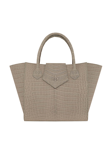 Beige Trapeze Bag With Crocodile Leather Clutch, 1