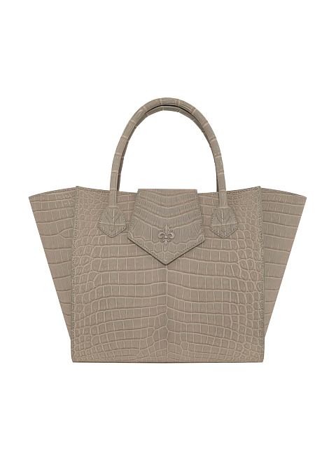 Beige Trapeze Bag With Crocodile Leather Clutch, 1