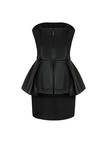 Black Faux Leather Peplum Mini Dress, 2