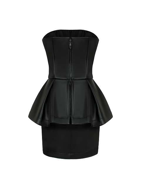 Black Faux Leather Peplum Mini Dress, 2