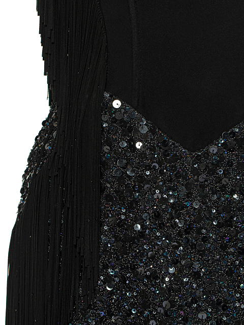 Black Sequined & Fringed Suede Mini Dress, 3